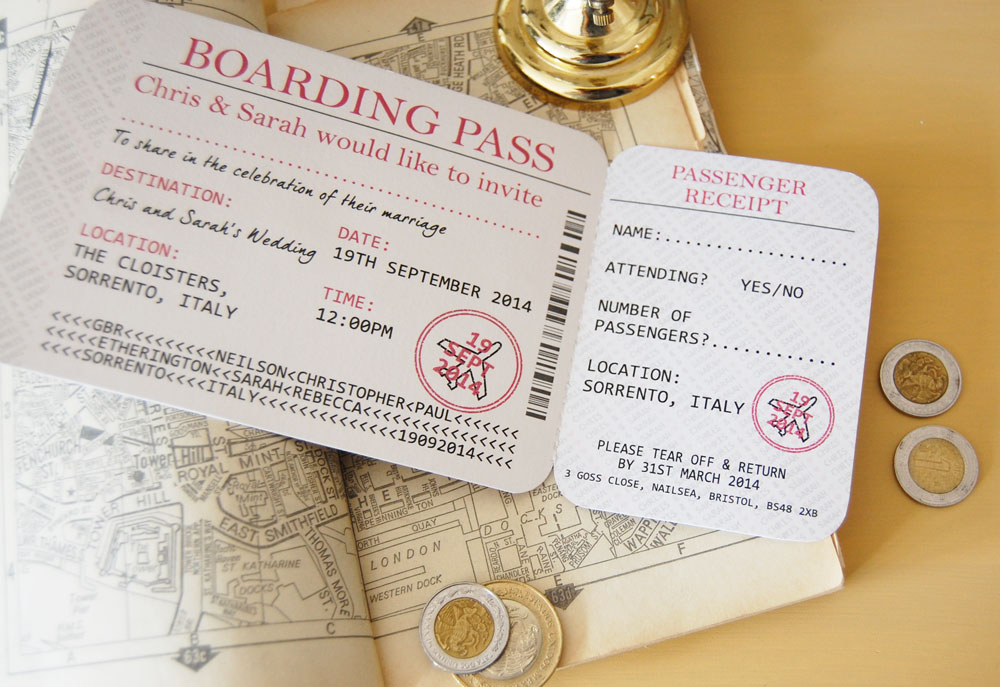 Boarding Pass Ticket Wedding Reception Invitation With Tear Off